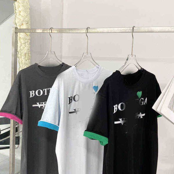 

spring / summer new fashion bv love color contrast sleeves same and women's round neck backing, Black;white