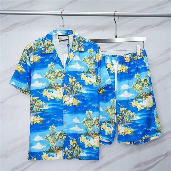 

men's tracksuits men hawaiian sets printing summer short sleeve button shirt beach shorts streetwear casual mens suit pieces multi styl, Gray