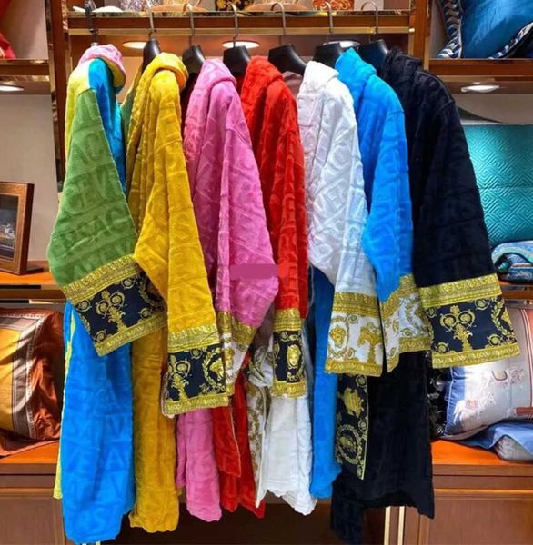 

men's sleepwear mens womens home robes shawl collar cotton soft fluffy designer brand luxury vintage bathrobe pajamas lovers dressing g