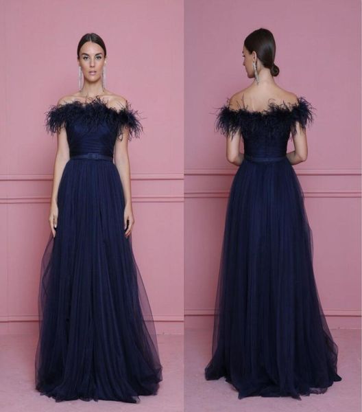 

dark navy feather evening dress off shoulder floor length a line women formal occasion prom party gown classic design custom size1332145, Black;red