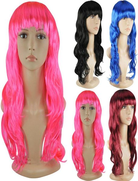 

brand new 2019 fashion women curly brown synthetic hairstyle blonde hair full wigs long wavy women praty decoration7037579, Black