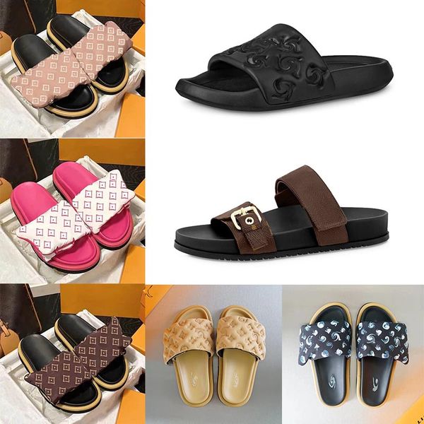 

italy slipper woman man designer brand slides black pink flat sandals pool pillow mules sunset padded front strap mule platform bedroom coac