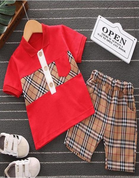 

new boy girl clothing short sleeve plaid tshirt pants 2piece suit 14years kids clothes brand children coat trousers clothing se5498174, White
