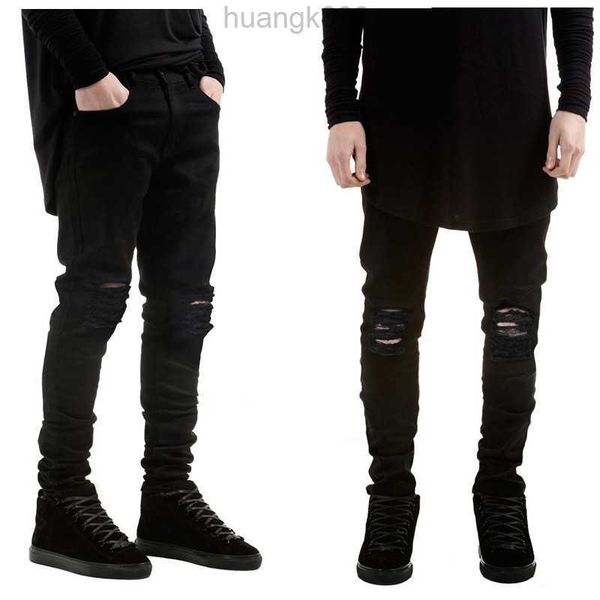 

fashion new men black jeans skinny ripped stretch slim west hip hop swag denim motorcycle biker pants jogger, Blue