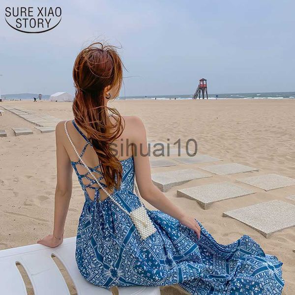 

casual dresses beach style summer bohemian dress for women cross bandage dress female spaghetti strap print long dresses robe femme 13237 j2, Black;gray
