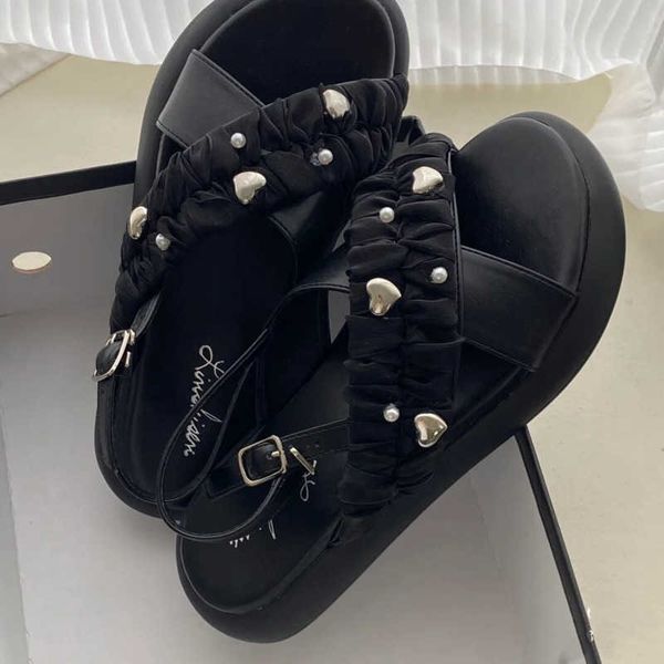 

sandals black womens sandals summer gothic punk platform shoes pu y2k kawaii flats footwear 230417
