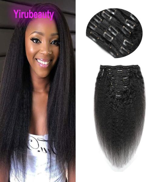 

indian virgin hair clip in hair extensions kinky straight 120glot human hair products mink yirubeauty 120g per set2485304, Black;brown