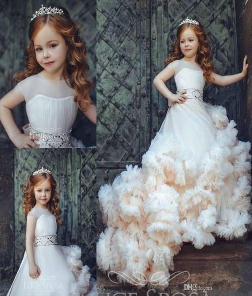 

cute tulle flower girl dresses jewel neck rhinestone beaded sash ruffle girl pageant gown sleeveless tiered custom made christenin9133341, White;blue
