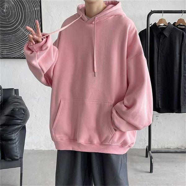 

men's hoodies autumn korean version of the solid color sweater trend wild hooded thick coat loose long-sleeved qvlk, Black