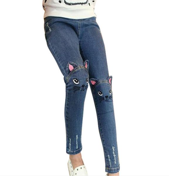 

cute cartoon pattern kids jeans winter autumn lovely cat children pants casual trouses baby girls jeans2526863, Blue