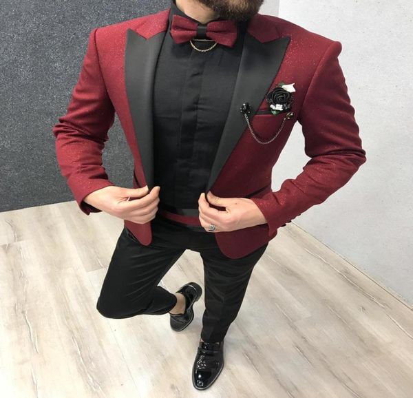 

dark red shiny mens suits formal wedding tuxedos groomsmen bride men dinner suits leisure blazers outfits sets jacketspants8230544, Black;gray