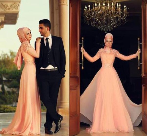 

2019 long sleeves hight neck muslim evening dresses kaftan prom dress chiffon dubai arabic formal wears1842587, Black;red