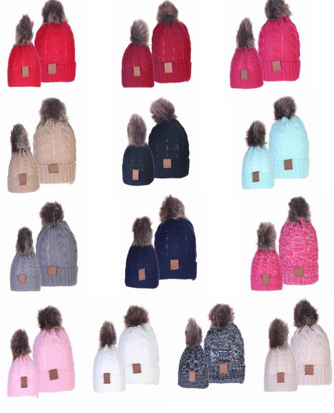 

13style parentchild knit cap beanies baby moms winter knitted hats warm crochet skulls caps outdoor pom pom beanie hats gga30601280852, Yellow