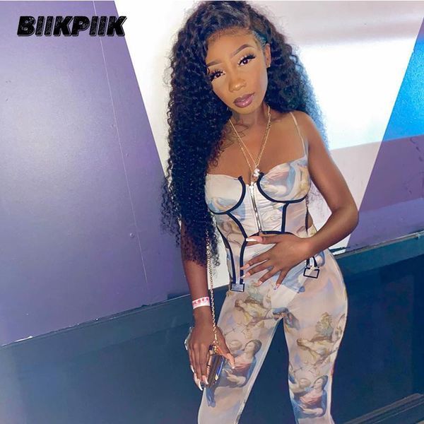 

swimwear biikpiik women angel skinny print two piece set casual lounge wear mesh see through crop pants matching sets female kit, White;black