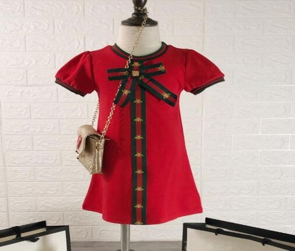 

summer baby girls designer dress cotton children clothing cute bowtie toddler kids short sleeve dress for girl clothes vestidos7119688, Red;yellow