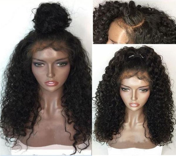

mhazel baby hair kinky curly 26inch real hair heat resistant fiber synthetic glueless front lace wig3059148, Black