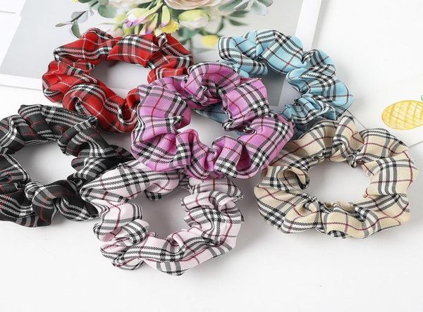 

women plaid hairbands scottish lattice elastic rubber band scrunchies large intestine hair ropes ponytail holder kids hair accesso9966122, Slivery;white