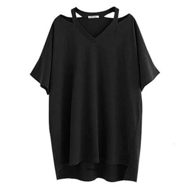 

women's plus size tshirt 7xl 150kg women large tshirt black loose t shirt summer tee for femme v neck 230705