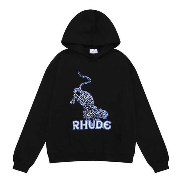 

rhude men's designer hoodie - stylish sweatshirt with long sleeves for autumn and winter wear yvdq, Black