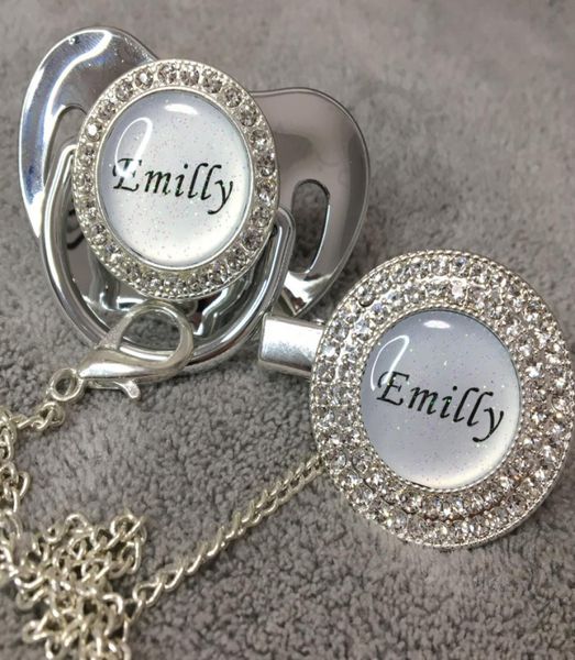 

miyocar custom any glitter name po silver bling pacifier and pacifier clip silver bpa dummy bling glitter design 1bg lj26618329