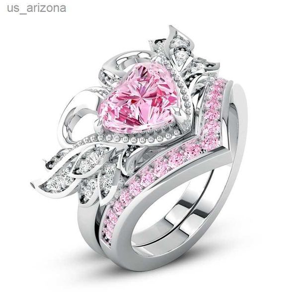 

elegant beautiful silver color heart ring women's engagement zircon heart shped n ring set bridal party wedding jewelry gift l230620