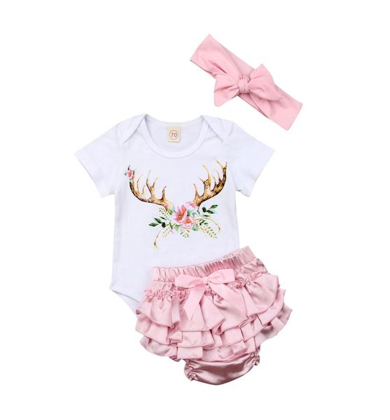 

newborn infant baby girl clothes set 2019 new short sleeve romper pink soild shorts summer 3pc outfit summer clothes4504693, White