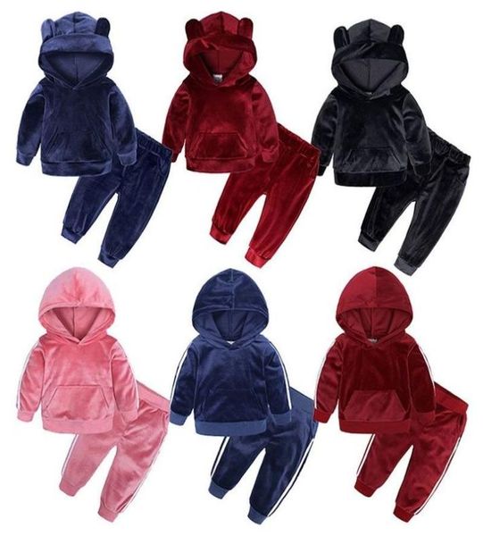 

kids sets clothes boys girls set gold velvet suit spring autumn plus baby child warm sweater pants two sets 07 years z8hl3340032, White