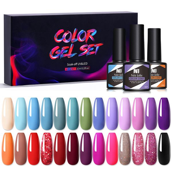 

nail gel nee jolie 6pcs polish set kit for manicure design art semi permanent varnish hybrid base coat 230704, Red;pink
