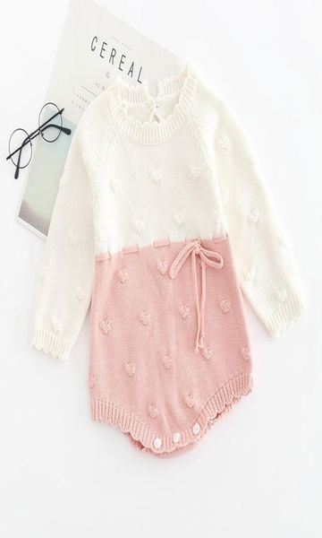 

infant girls autumn knitted rompers 2 long sleeve solid patchwork wool jumpsuit waist elastic band kids onesies girls outfits 037999583, Blue
