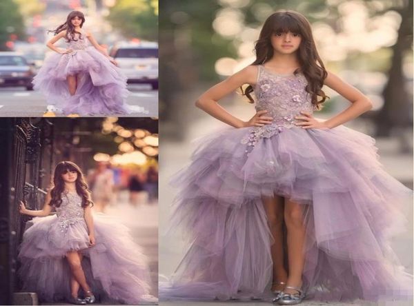 

luxury high low flower girls dress for teens 3d floral appliques hand made flowers purple ball gown junior party pageant dress9481629, White;blue