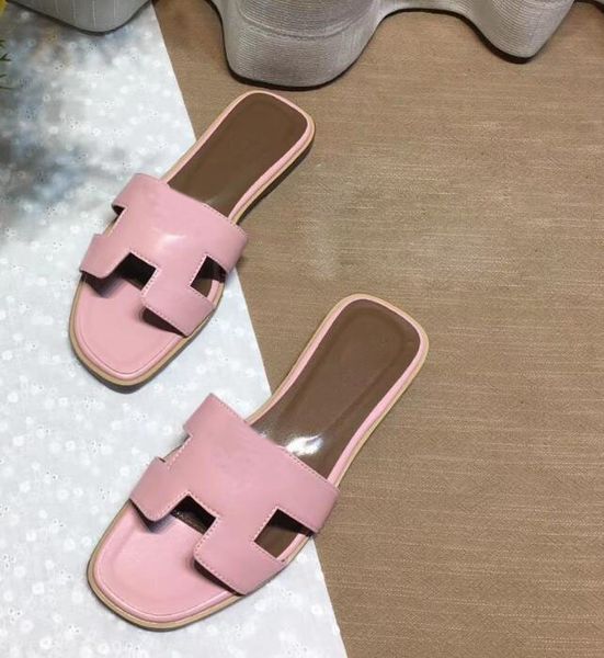

designer h slippers oran flat sandals women ladies summer casual fashion classic flat leather solid home beach slides shoes box, Black