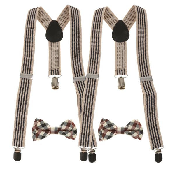 

pack of 2 sets kid stretchble yback suspender plaid bowtie set clipon braces belts7078131, Blue