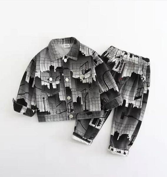 

girls boy coat clothing sets spring clothes female baby fashion tooling jacket pants twopiece suit b082461687, White