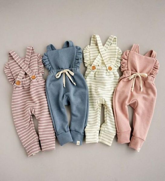 

new born baby clothes backless striped ruffle romper overalls jumpsuit clothes baby girl girl romper kids suspender jumpsuit m9313777380, Blue