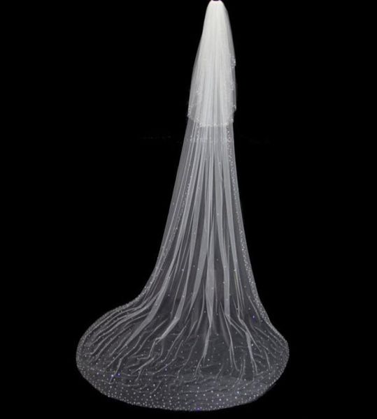 

two layer white ivory wedding veil crystal cathedrarl length bridal veils with comb rhinestones edge8438655, Black