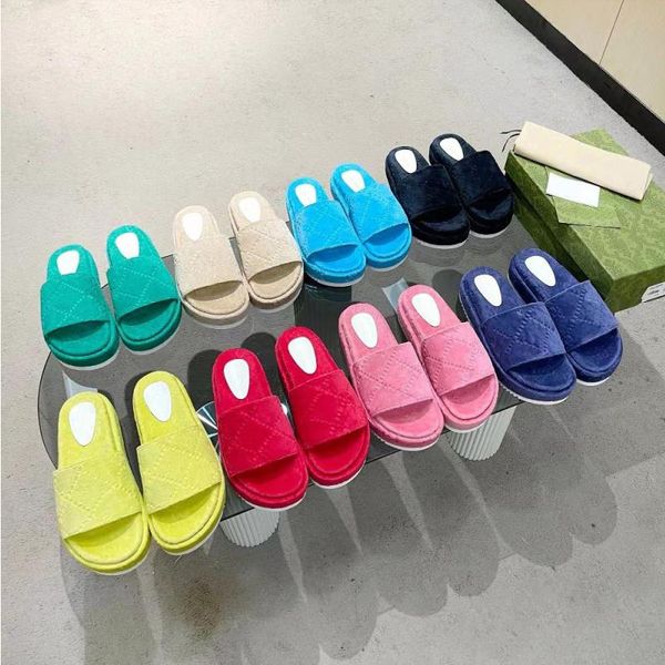 

designer slippers colorful womens platform fashion velvet sandals mid heel high 55mm canvas strap box sandals, Black