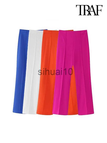 

women's pants capris traf women fashion flowing full length straight pants vintage high waist side zipper female trousers mujer j230705, Black;white