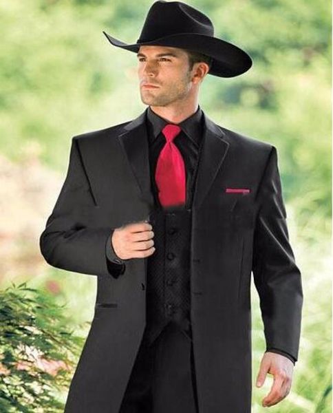 

black western tuxedos cowboy slim fit black groom suit wedding suit for menprom suit 3 piecesjacketpantsvest2399907, Black;gray