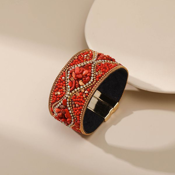 

new love wide blue red green designer christmas jewelry gifts bohemian handmade crushed stone rice bead ethnic style magnetic clasp bracelet, Black