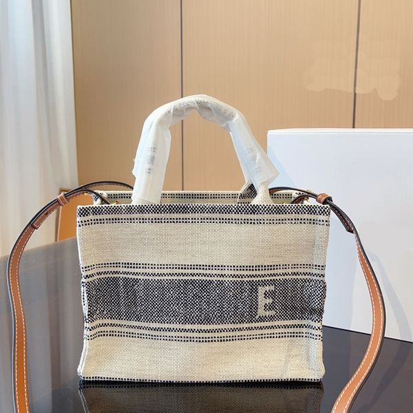 

women canvas tote bag handbag shoulder crossbody bag embroidered letter stripe open type adjustable shoulder strap leather shoulder straps f
