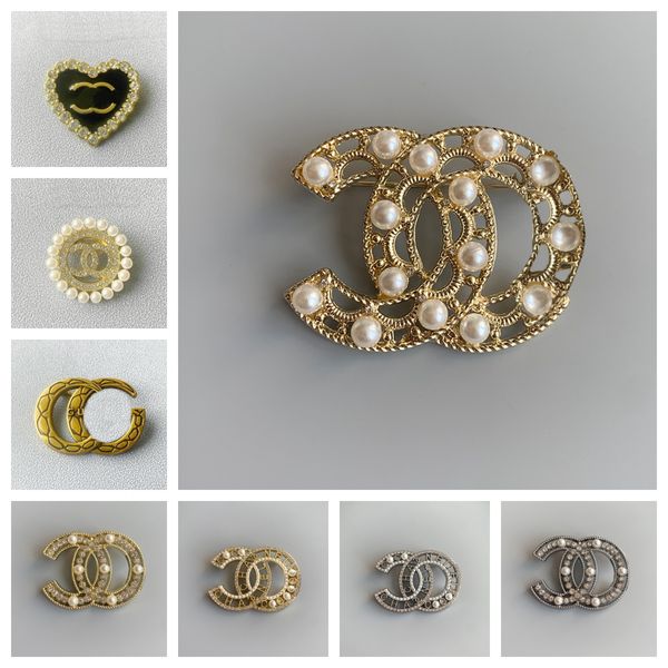 

brand designer letter pins brooches women gold sier crysatl pearl rhinestone brooch suit pin wedding party jewerlry accessories, Gray