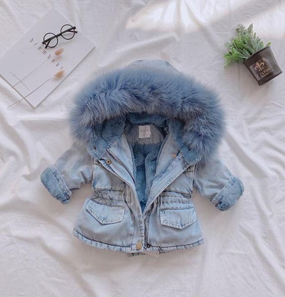 

2019 designer girl039s cottonpadded winter coat baby jeans thick winter coat kids designer clothes girls denim clothing2327859, Blue;gray