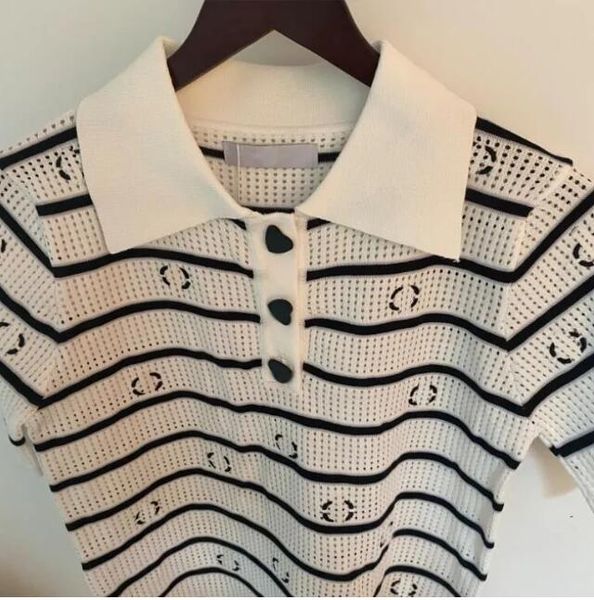 

new fashion designer high-end women's polo shirt in 3 colors women's t-shirt lapel heart button breathable mesh translucent, White