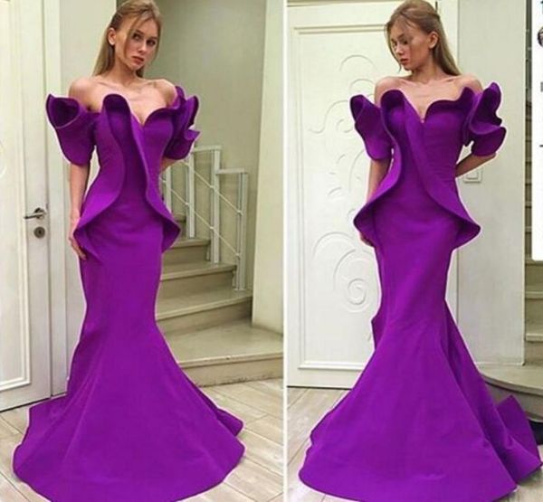 

2019 purple organza stain dubai arabic offshoulder mermaid dresses party evening wear ruffles trumpet backless occasion prom dres3634286, Black