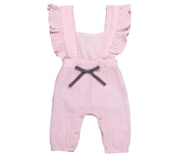 

kids casual jumpsuits solid colors square collar jumpsuit lacing ruffler onesies infant toddler baby clothes vetements bebe 0621032196878, Blue