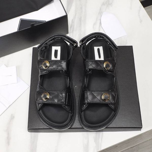

designer slide beach fashion sandals channel slides slippers woman flip flops shoes luxury leather ccity fgjbhn, Black