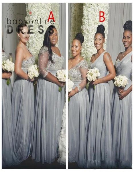 

bling bling silver arabic bridesmaid dresses one shoulder beaded sequines chiffon evening dresses modest maid of honor party 3369442, White;pink