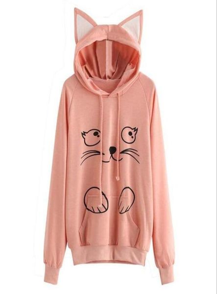 

2018 europe explosion stamp hoodie female cat coat animal printing soft wear hoodie coat for girls4063669, Black