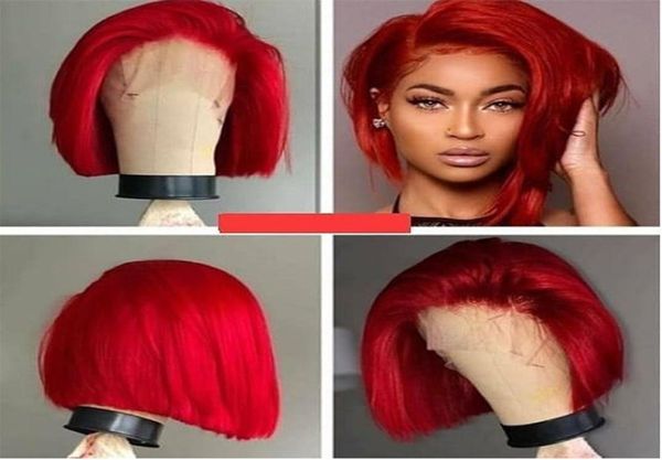 

short bob red straight lace front human hair wig preplucked hairline peruvian remy burgundy wig with baby hair3638588, Black