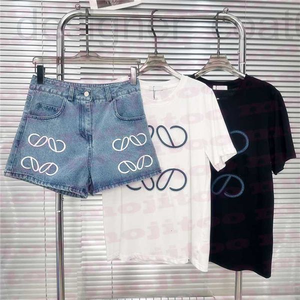

women's plus size t-shirt designer women embroidery t shirt tee denim shorts casual set high grade womens clothing short sleeve pants, Black